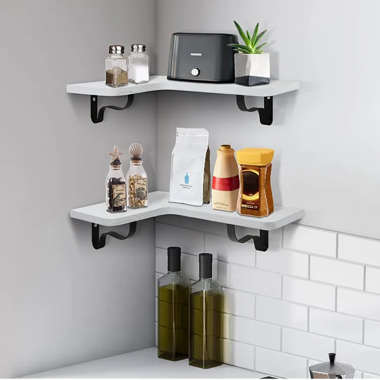 
Custom wall corner with bracket floating wall decoration wooden storage rack 