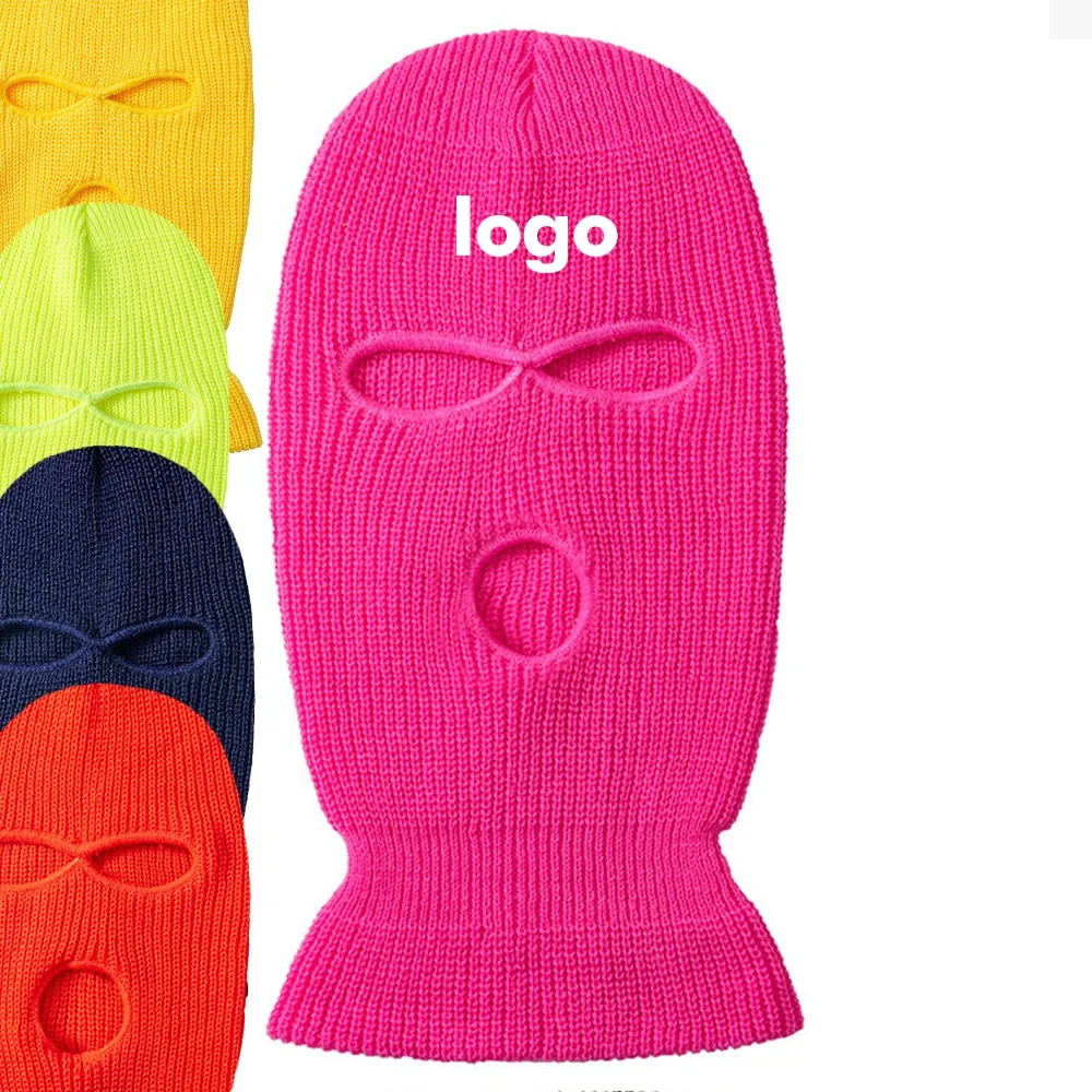 Chinese wholesale plain adult men autumn winter Embroidery acrylic Ski face Mask beanie balaclavas knitted hat cap supplier