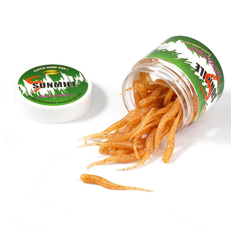 4cm 0.35g 30pcs /Tin Single Tail Canned Luminous Soft Bait Root Fishing Lure Shrimp-flavored Floating Soft Bait