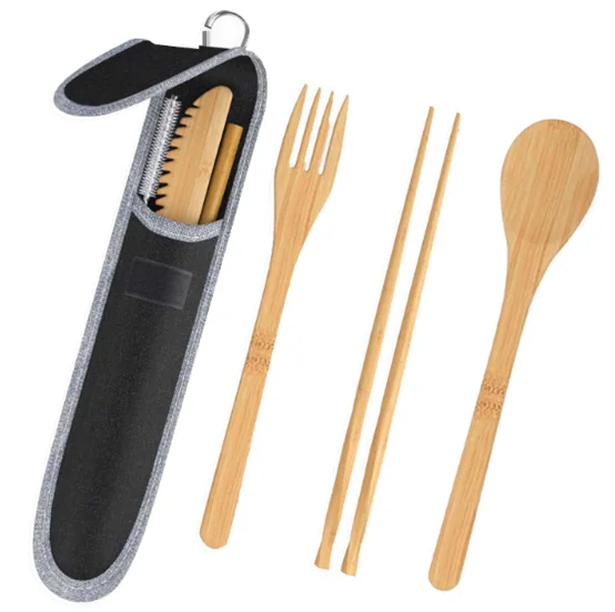 Eco-friendly Bamboo Straw  Spoon Fork Knife Travel Wooden Bamboo tool Set easy carry