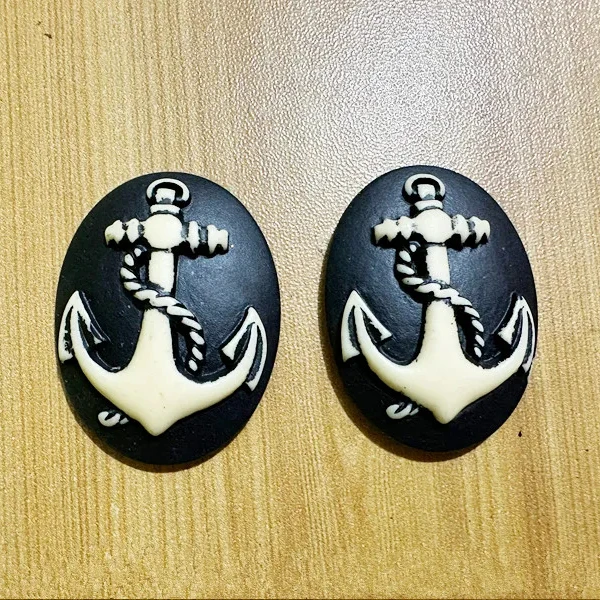 30mmx40mm Oval Flatback Resin Relief Anchor Cabochon Charm,Fit Base Setting Tray Bezel,DIY Accessory Jewelry Making