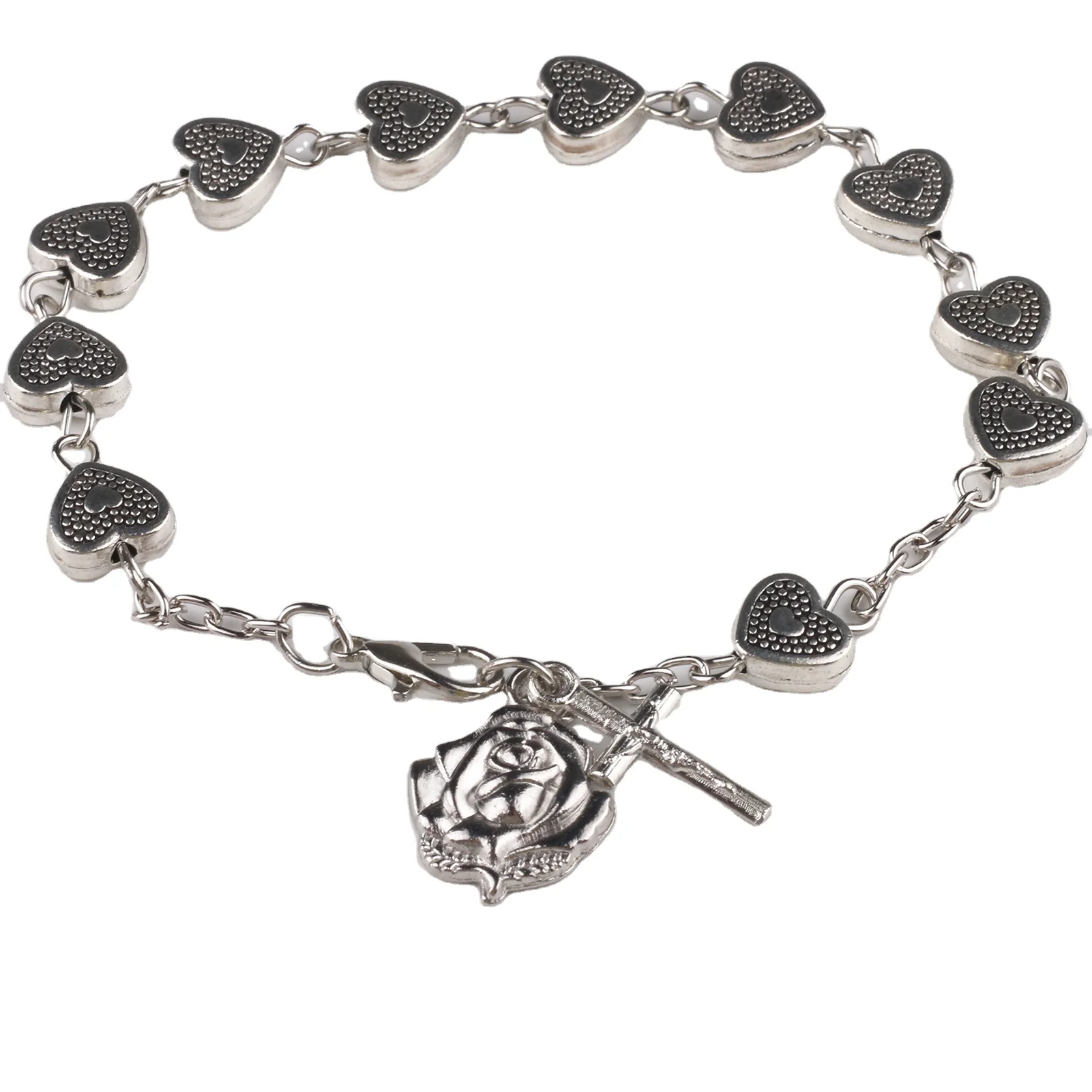 8mm heart metal beads catholic bracelet on chain