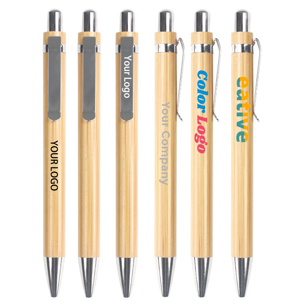 2024 Eco Friendly advertising Wood Bamboo Pen Custom pen with logo Ballpoint pen metal holder 1011