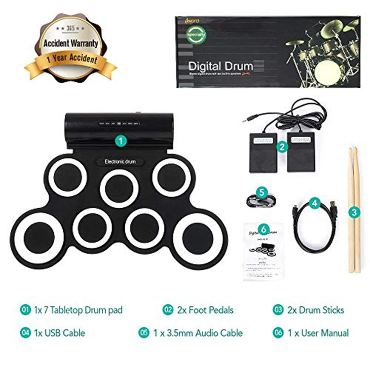 Набор музыкальных инструментов, ударные Usb Midi, электронные прокладки для качения, профессиональная индивидуальная басовая палка, барабан