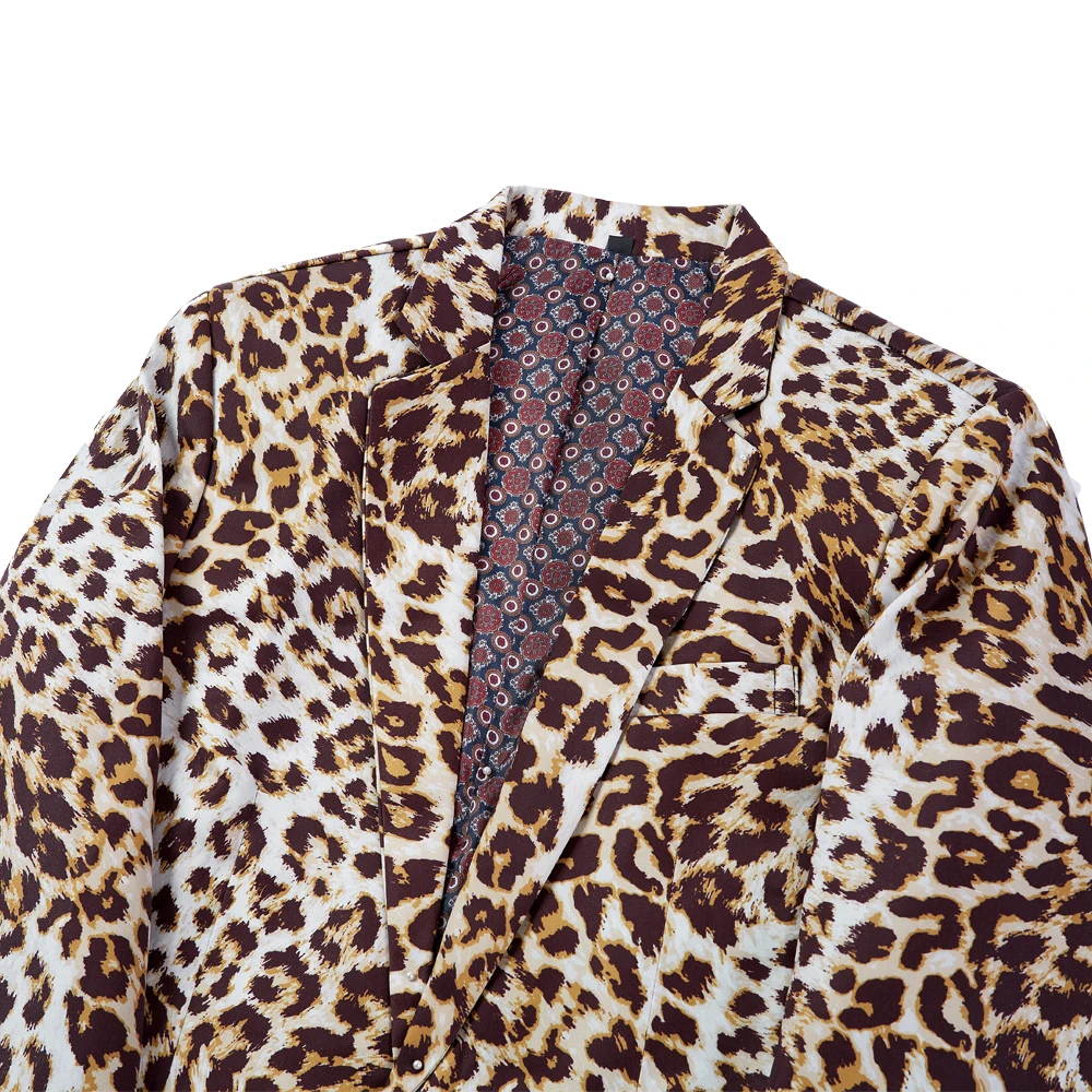  Mens Leopard Print Suit Casual Slim Set Suits Wedding Singer DJ Stage Plus Costumes Homme suit