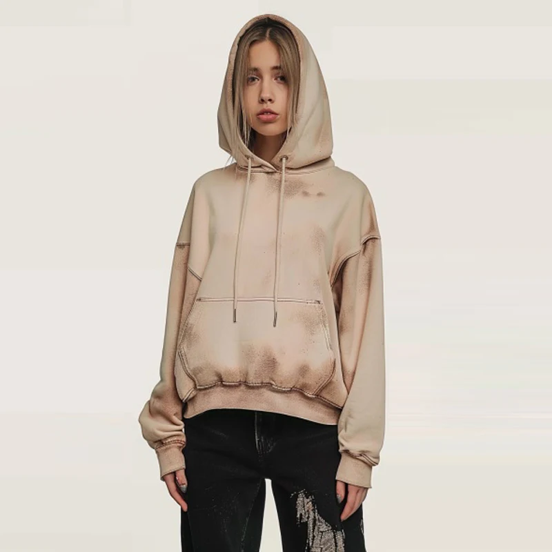 Индивидуальный высококачественный удобный 100% хлопковый флисовый винтажный пуловер оверсайз с открытыми плечами