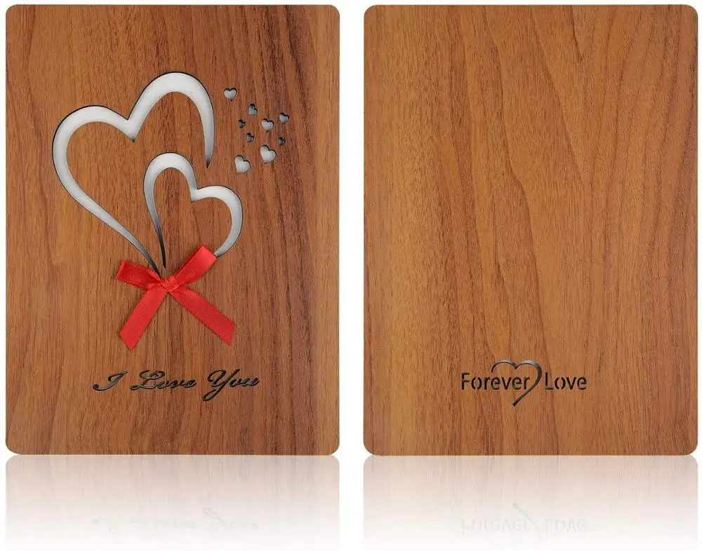 New Design Handmade Bamboo Wooden Unique Greeting Thank You Card For Valentines Day Birthday Anniversary Gift