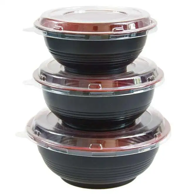 PP Material Disposable Ramen Bowl Take Away Salad Bowls Japan Noodle Bowls With Lid