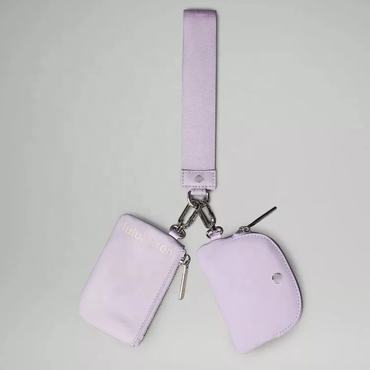 Lululemom Mini Zip Around Keychain Dual Pouch Portable Lulu Lemon Dual Pouch Wristlet Wallet With logo