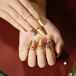 2022 New Christmas High Quality Press On Nails Wholesale Long Coffin Ballerina Snowflake Design Artificial Fake Nail Tips
