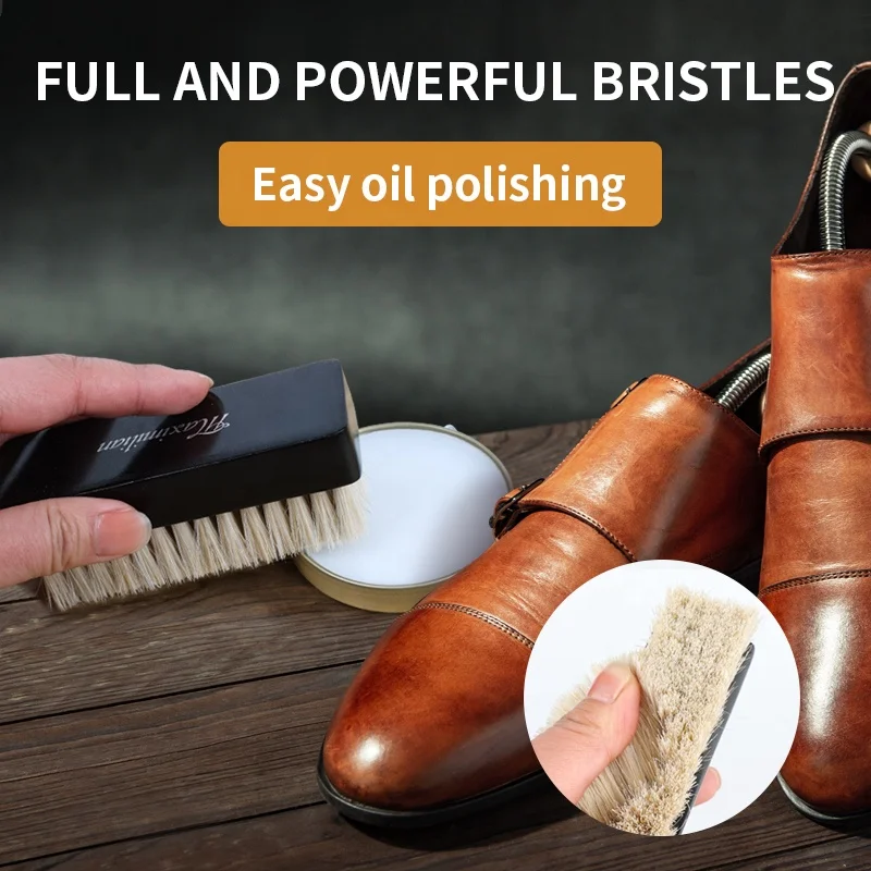 Factory Wholesale Custom Logo Wooden Shoe Shine Brush Wood Horse Hair Cleaning Brush