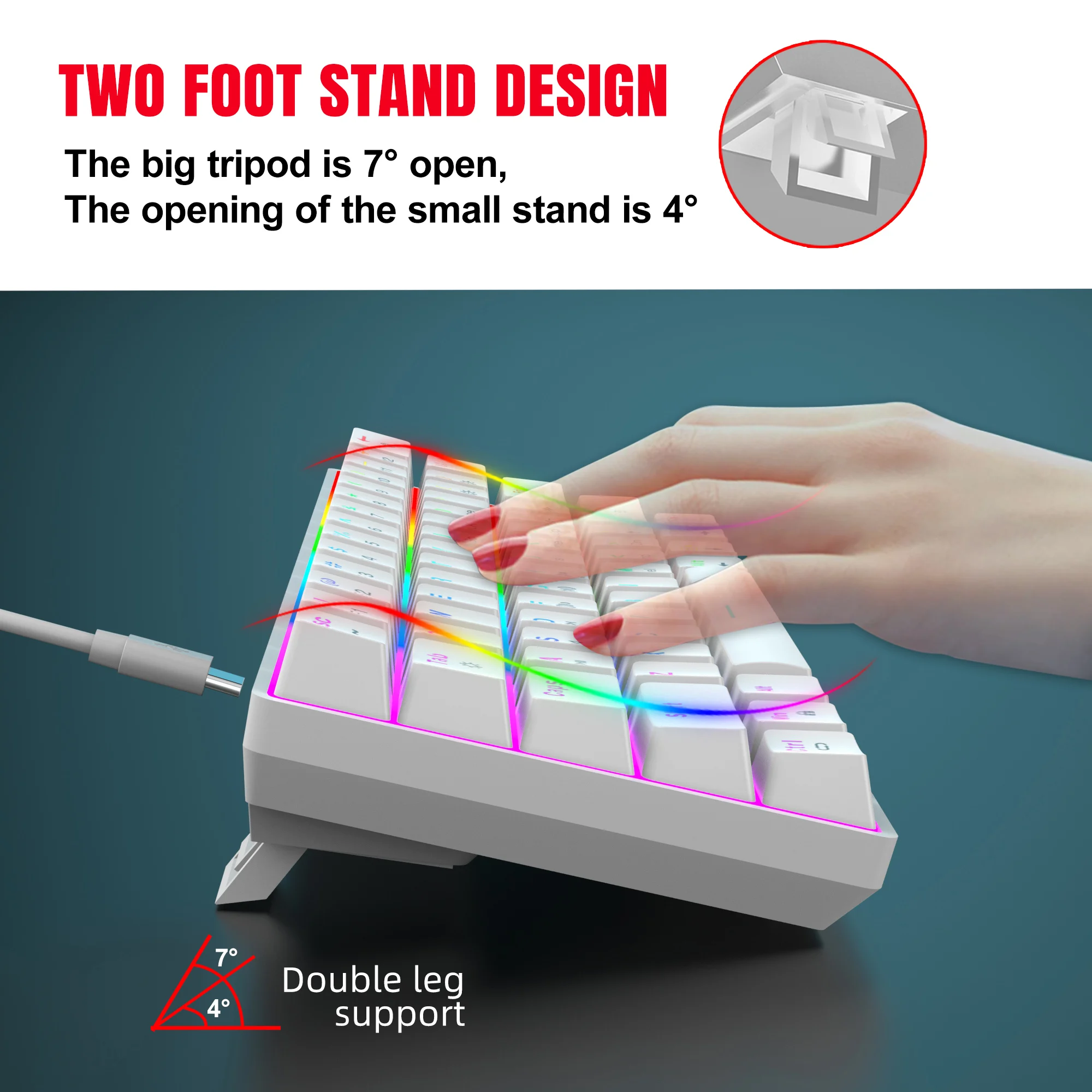 V900 60 percent RGB backlit silent Hot plug Red switch wired game mechanical Keyboard for Computer LaptopErgonomic 60% Form Fact