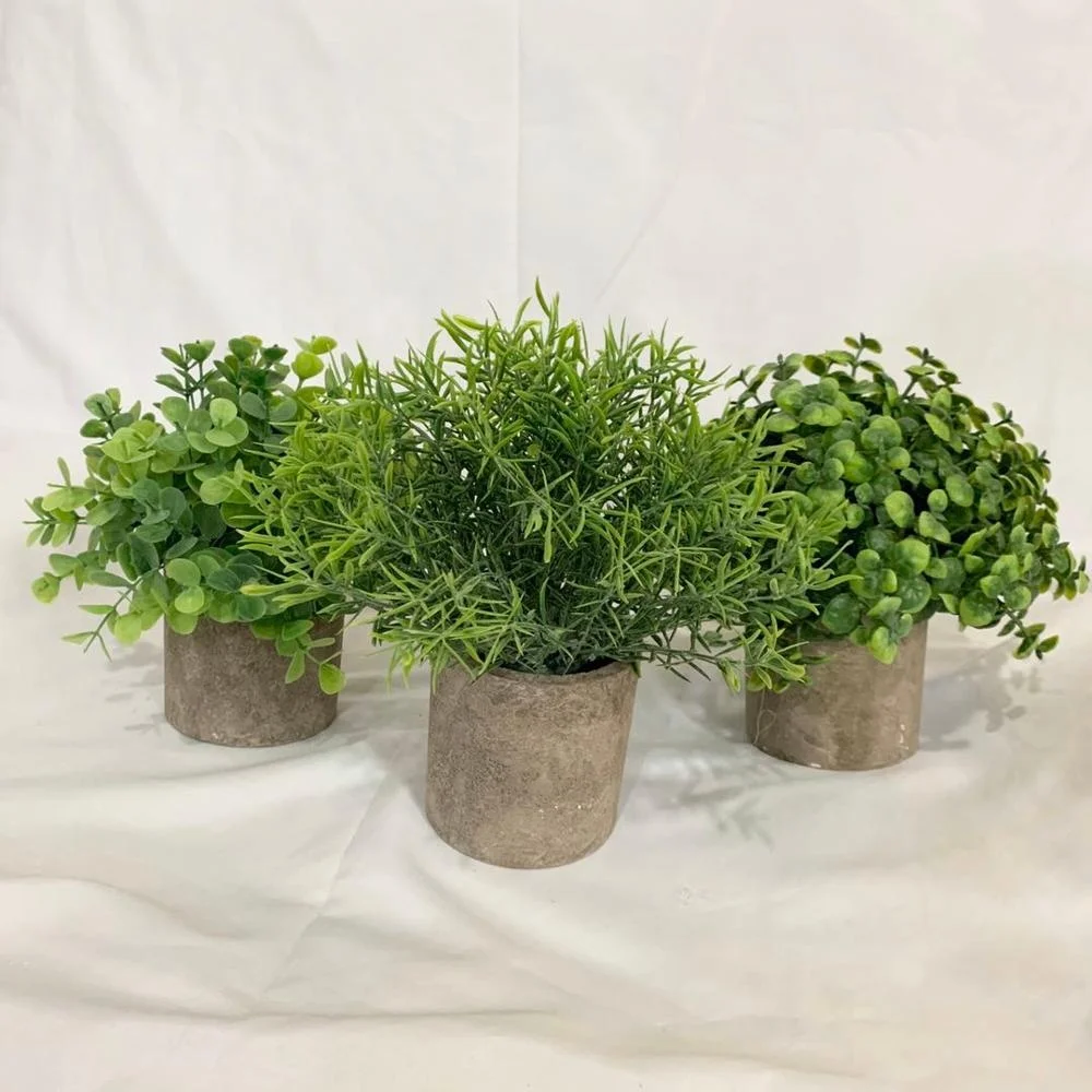 YAYUN A-3009 Mini Toned Plastic Potted Artificial Eucalyptus Faux Greenery In Paper Pulp Pots