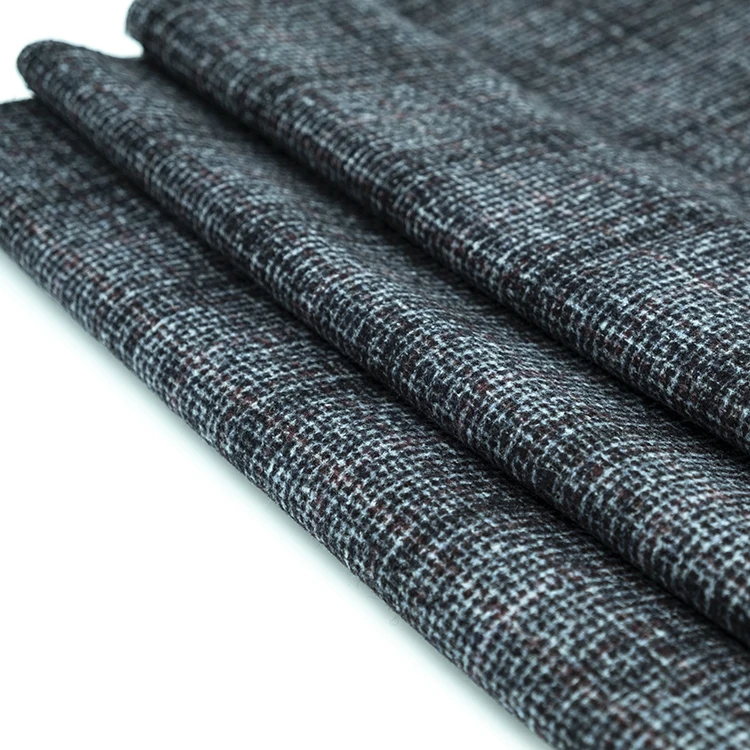 
Small MOQ 40% wool 50% polyester blend circle yarn dyed checked wool plaid tweed sheep woollen fabric 
