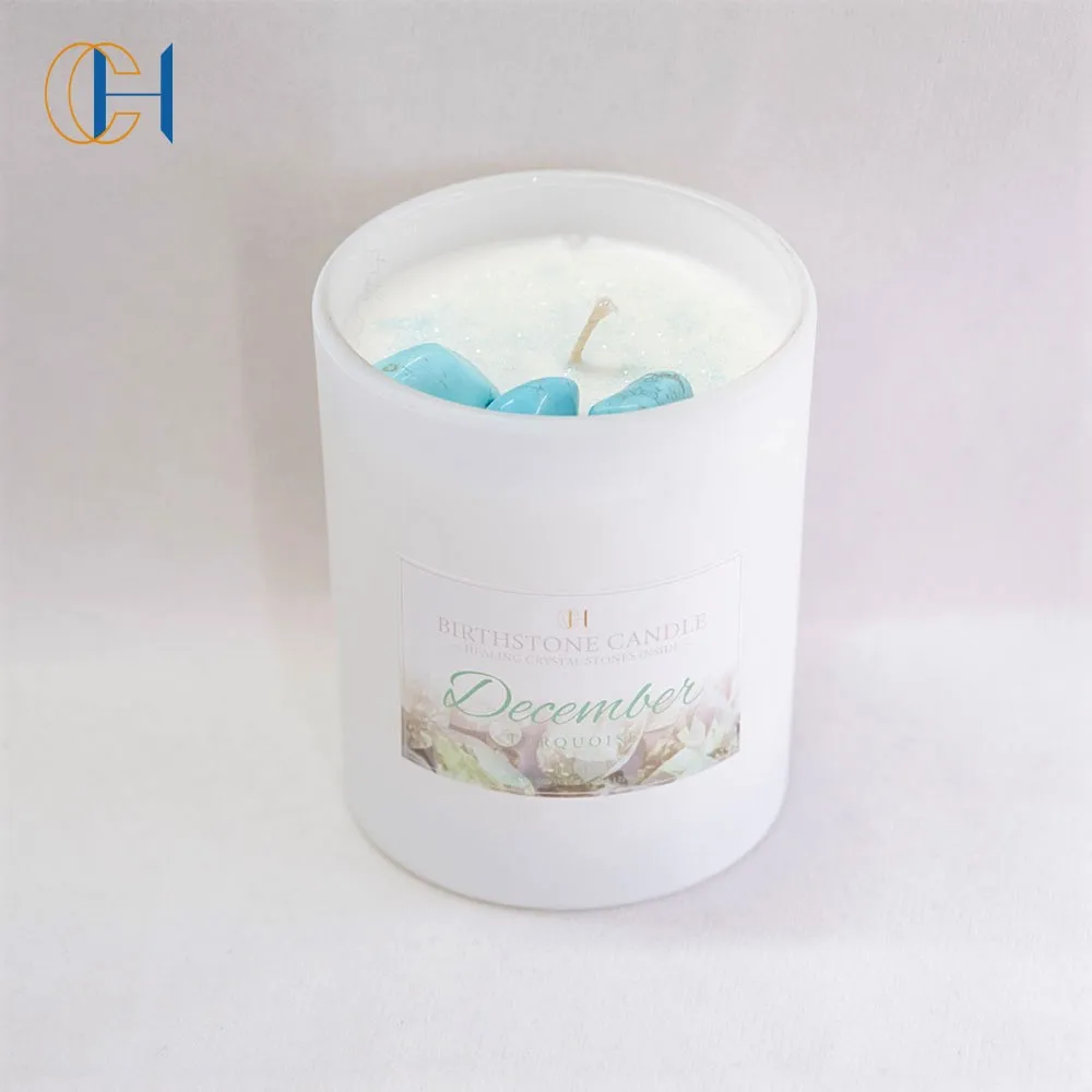 Month Label Healing Energy Birthday Gift luxury Box Wedding Women Aromatherapy Wholesale Genuine Crystal Scented Candle
