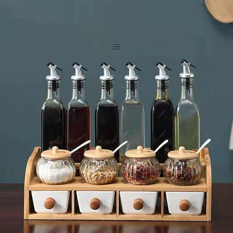 online hot sale Counter-top Bottle Display Holder Multi-functional bamboo and wood spice rack, two-tier kitchen shelf