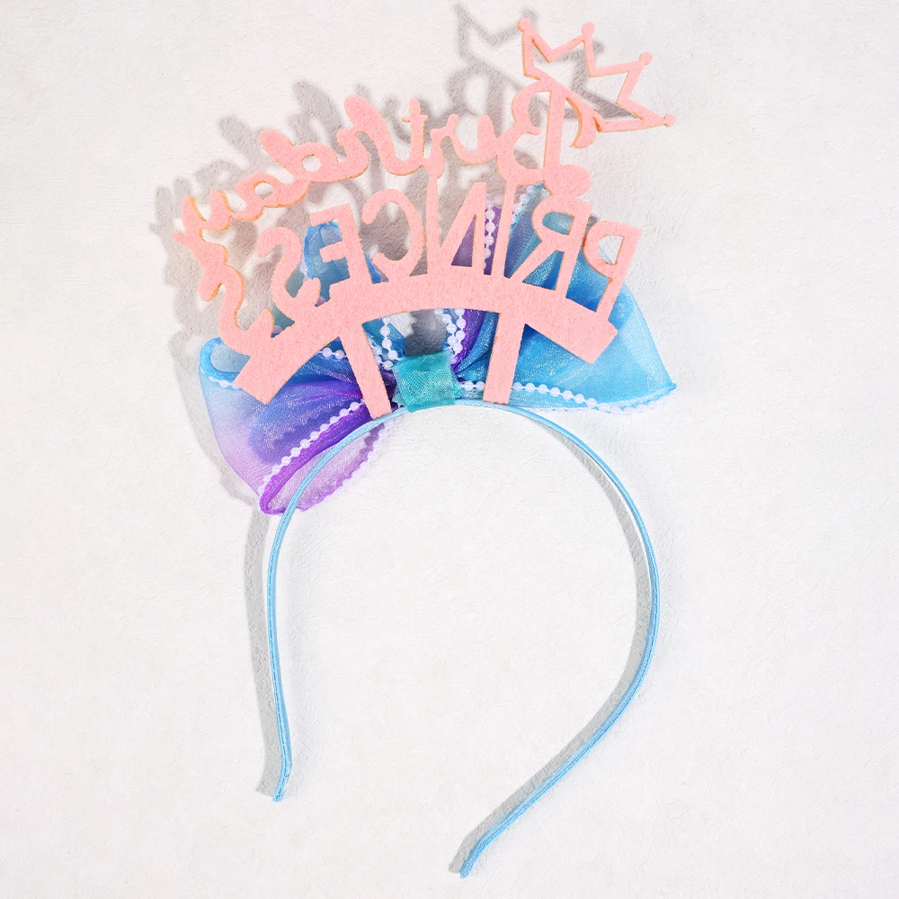 CN Happy Birthday Headband Glitter Letters Girls Organza Pearl Bowknot Birthday Hairband for Party Hair Accessories