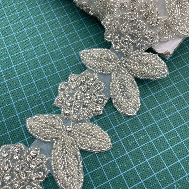 Crystal Motif Strass flower Hot Fix Rhinestone Tape  Ribbon With Rhinestones Iron On Appliques for wedding belt DIY