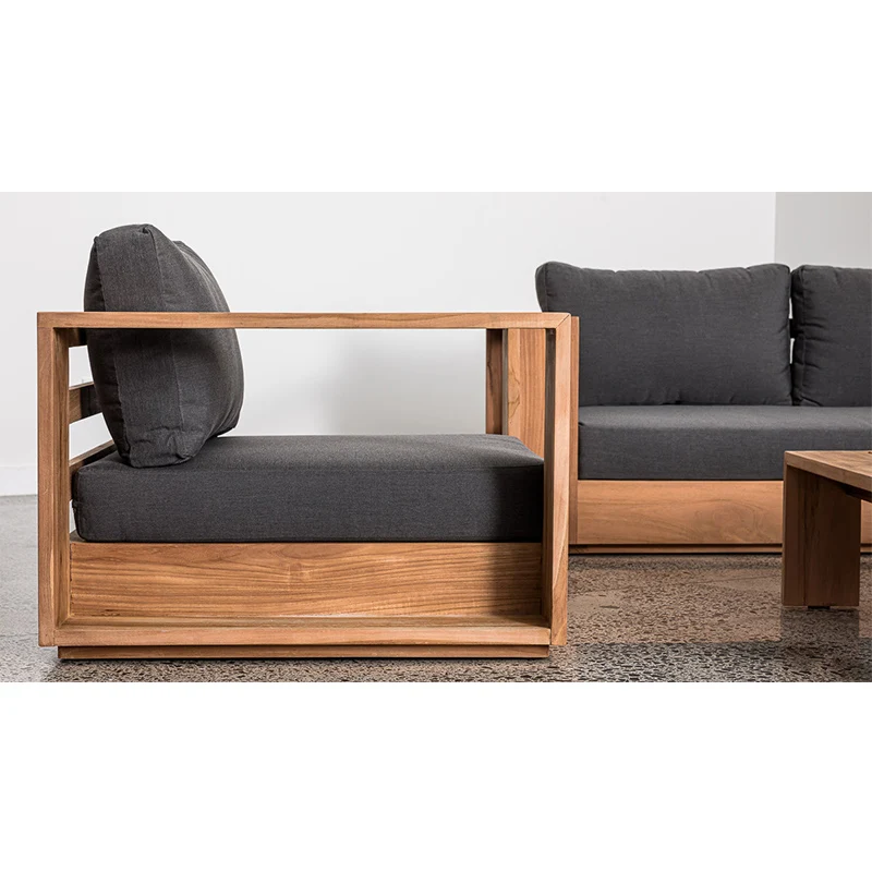 Modern teak garden furniture outdoor sofa set with quick dry foam cushion outdoor lounge