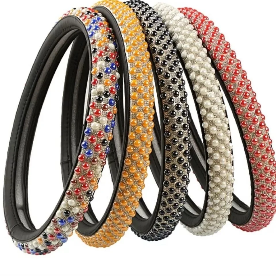 Genuine Leather Car Steering Wheel Cover With Elegant Bling Diamond And Ceramic Colors Customized