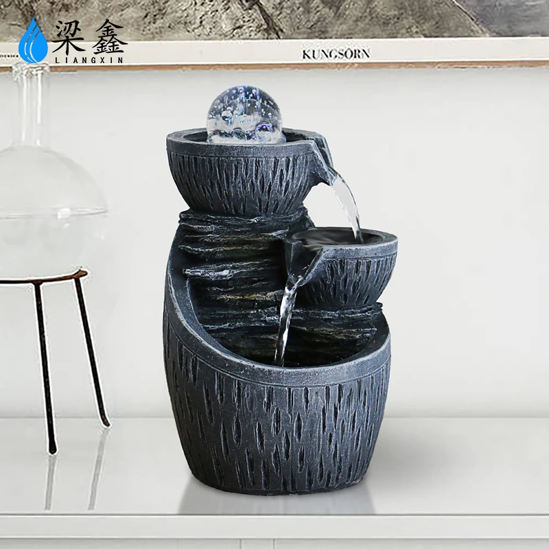 New resin tabletop water fountain with glass ball color led light Waterfall Indoor Mini Tabletop Water Fountain