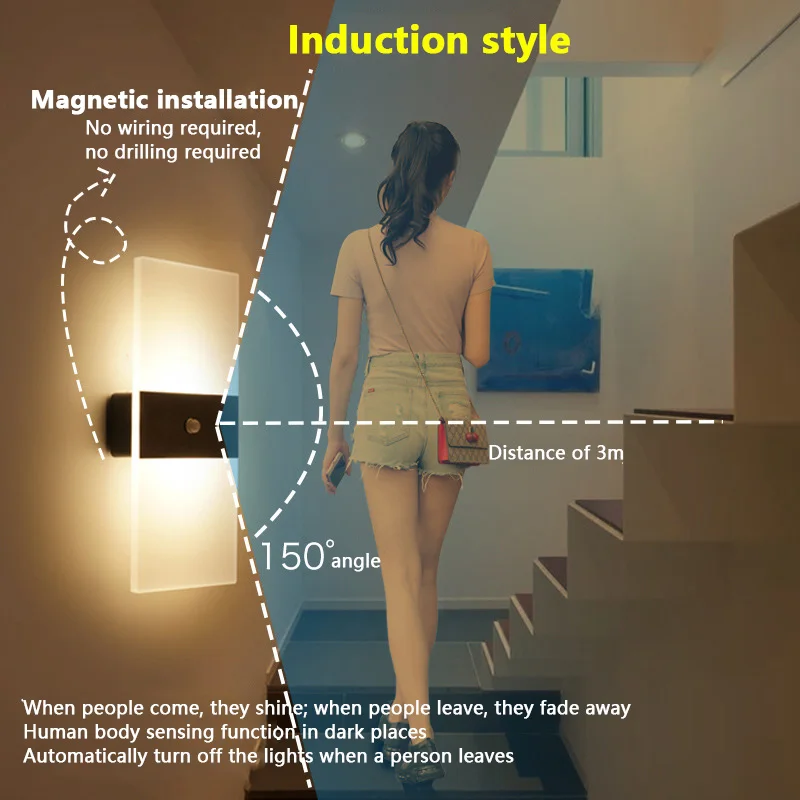 Modern LED Bedside Magnetic Wall Lamp Body Sensor Touch USB Rechargeable Bedroom Wall Lights For Home Indoor