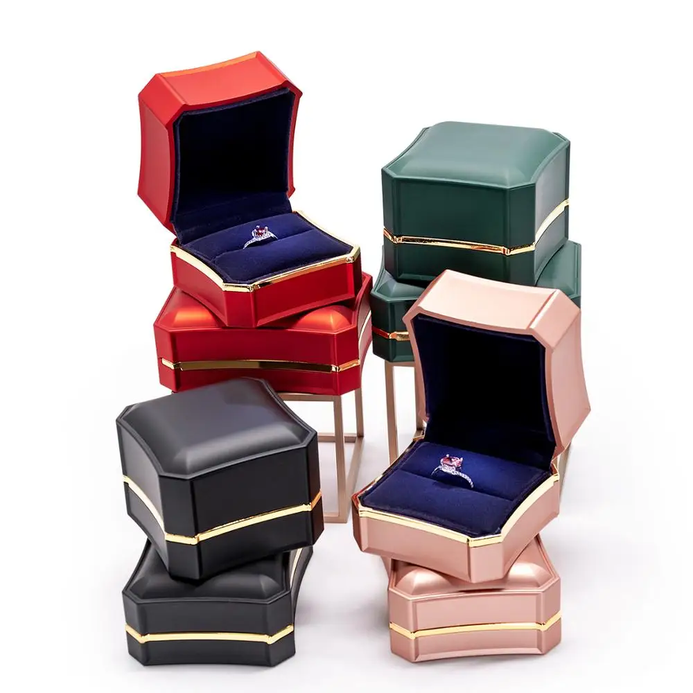 Резиновое окрашенное металлическое кольцо для ювелирных изделий подвесная коробка с металлическим золотым ободом и светодиодной подсветкой