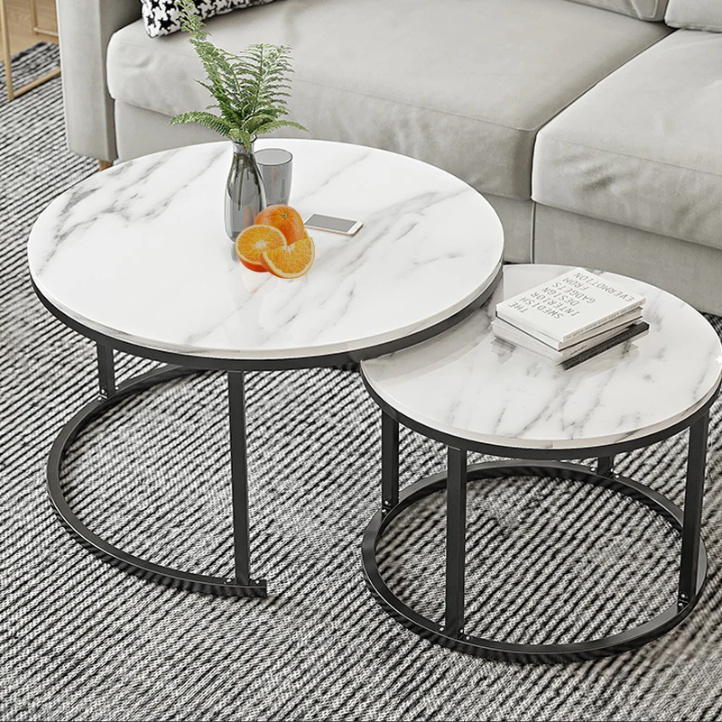 Easy Assemble Round End Table Bent Black Gold Metal Glass Marble Stone mdf Wood Side Nest Set of 2 Nesting Coffee Table