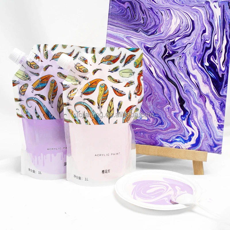 Artecho large capacity 1L 45colors pouring acrylic paint for Pouring on violent bear, Canvas,Paper and Wood fluid acrylic paint