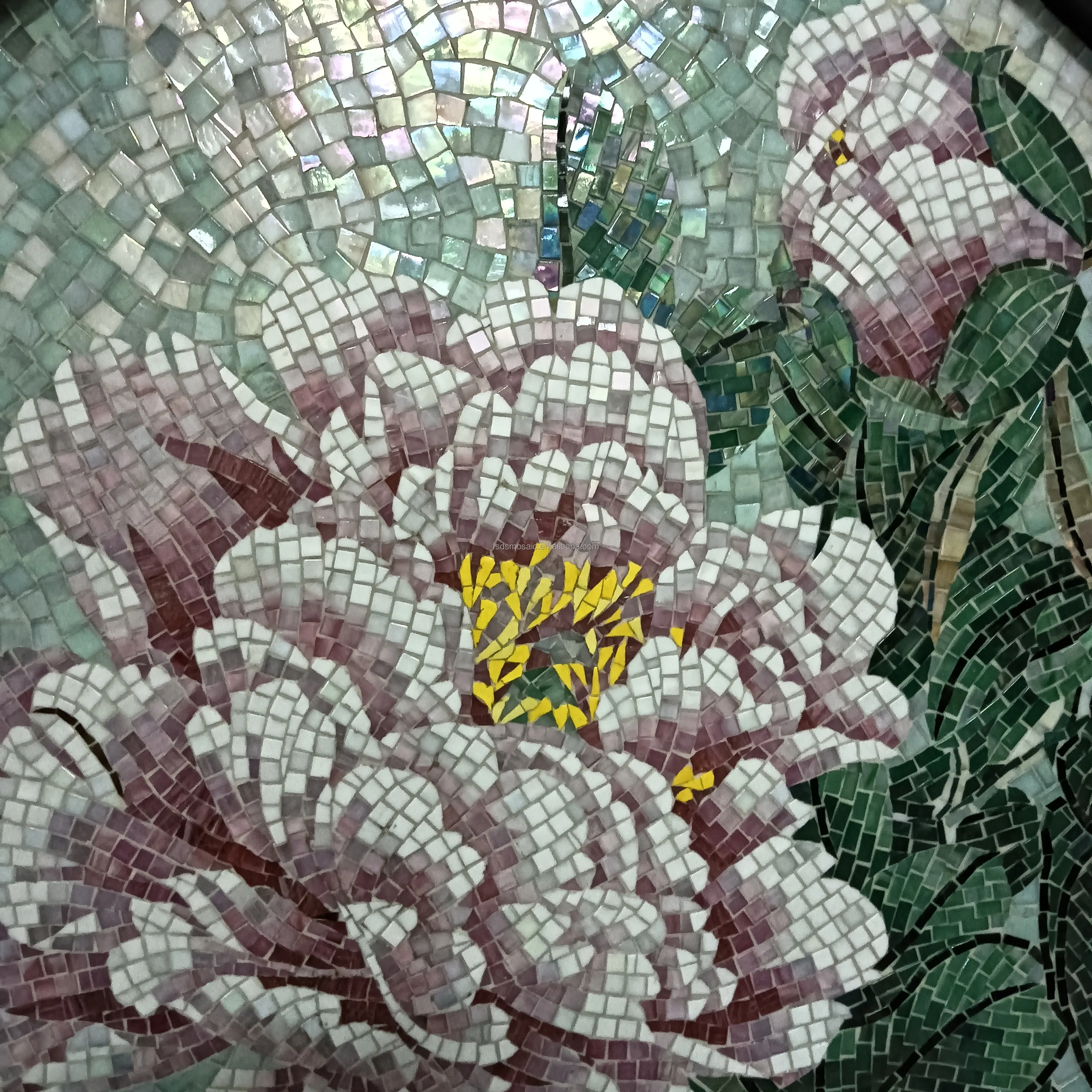 Floral Shape Table Artistic Glass Decorative Handmade Glass Mosaic Wall Hotel Wall Bathroom Decor Luxury Glass Mosaic Art Mural