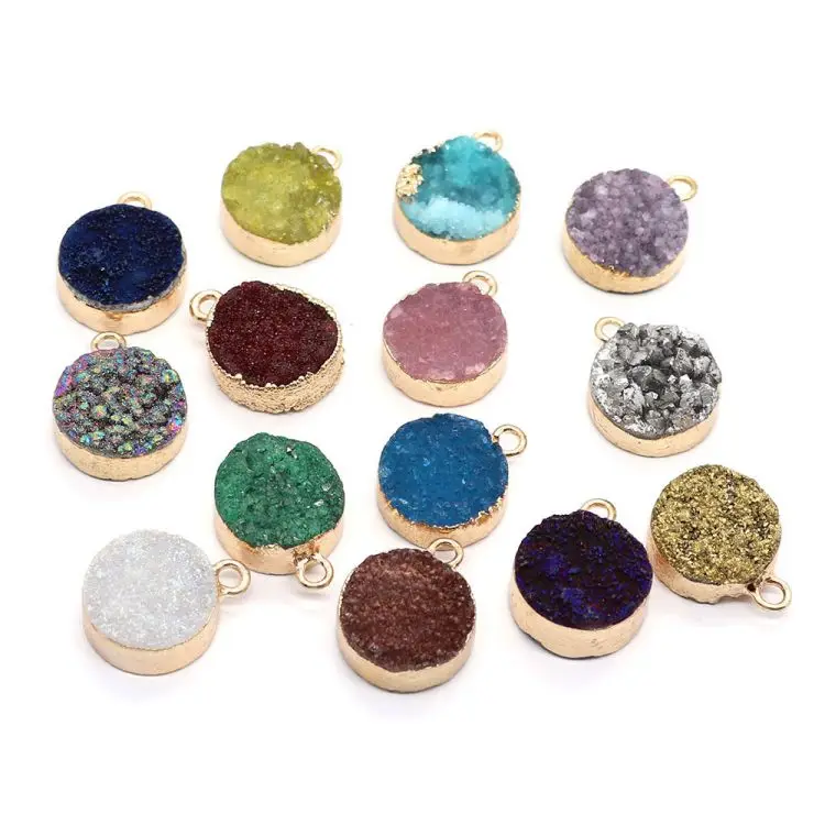 New-Style 12x15mm round flat blue pink silver single-hole pendant natural stone crystal pendant