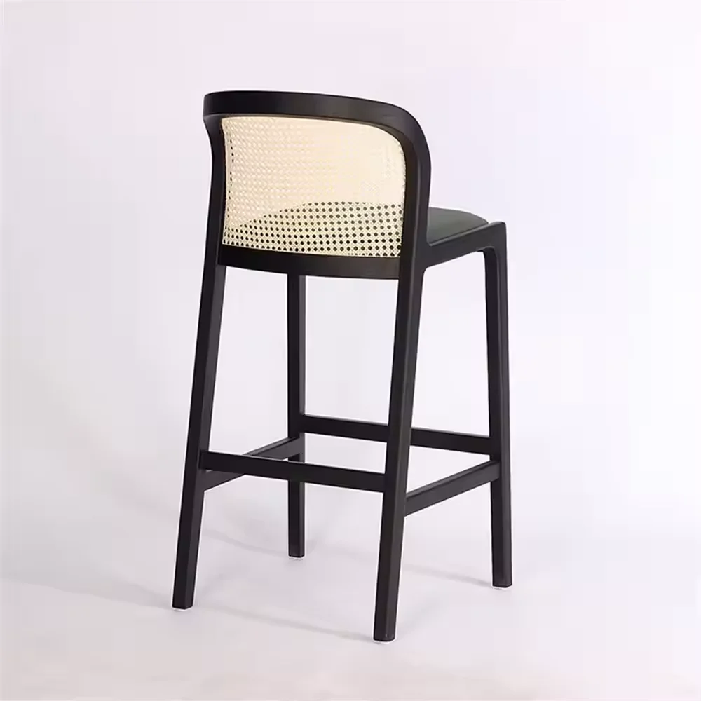 solid wood natural rattan bar stools with backs