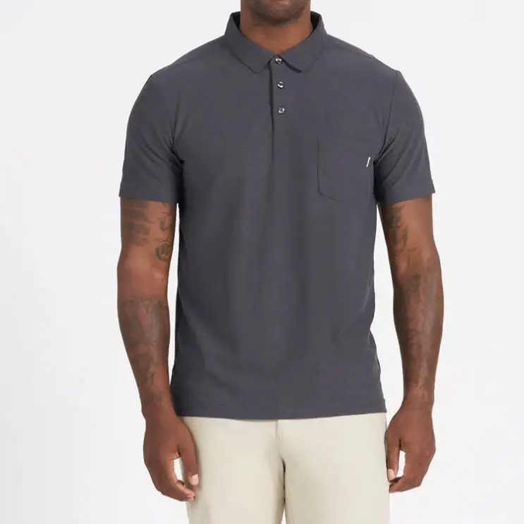 Custom Mens Breathable Cotton Golf Slim Fit Chest Pocket Button Open Classic Collar  Polo Shirt