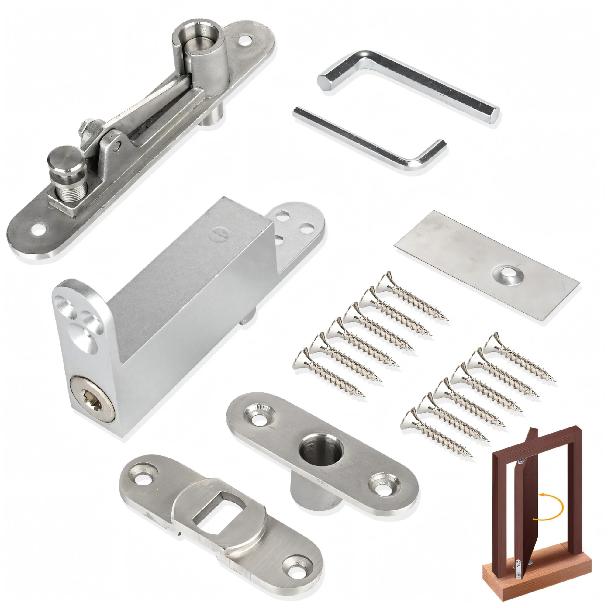 360 Degree Rotating 60kg Wooden Door Automatic Closing Hydraulic Buffer Hinge Invisible Stainless Steel 60kg Capacity Home