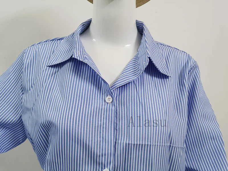 Womens summer 2 piece short striped set women Two pieces long sleeve shirt blouse shorts pants sets clothing 2022