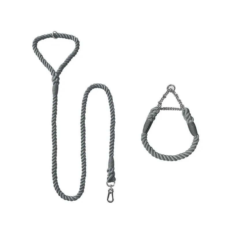 2024 New Design Custom Logo Training Walking Hands Free Comfortable Soft Cotton Rope Pet Dog Cat Leash Lead Collar Set