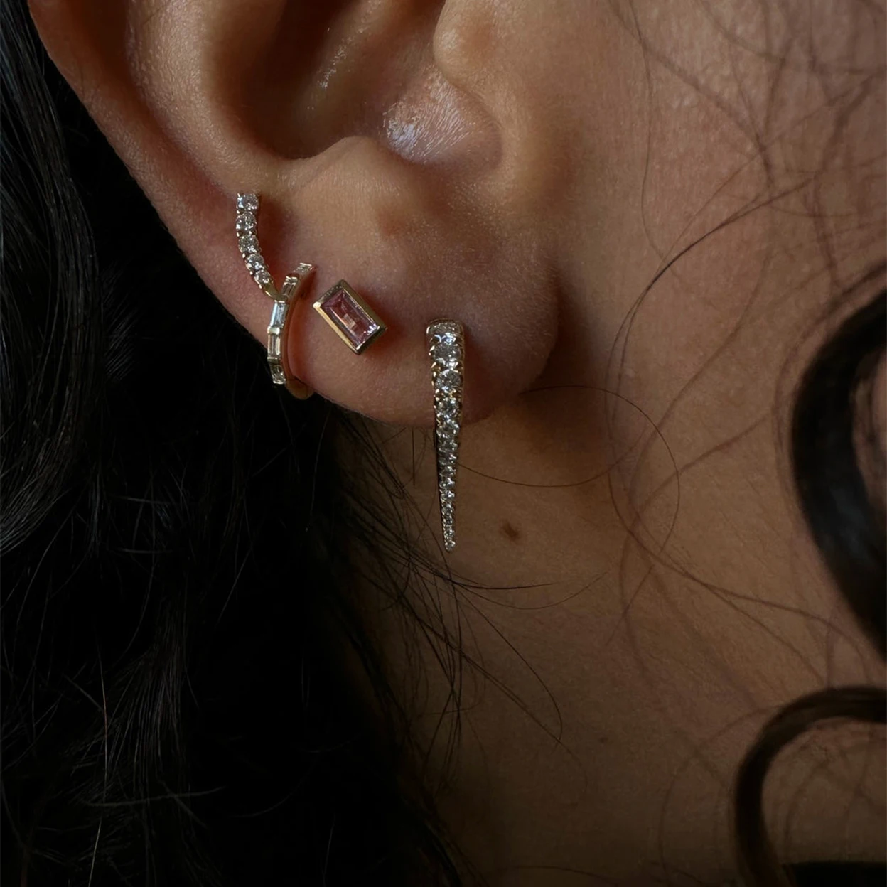 Real Gold Plated 925 Silver Jewellery Pave Zircon Spike Huggies Earrings For Women Jewelry