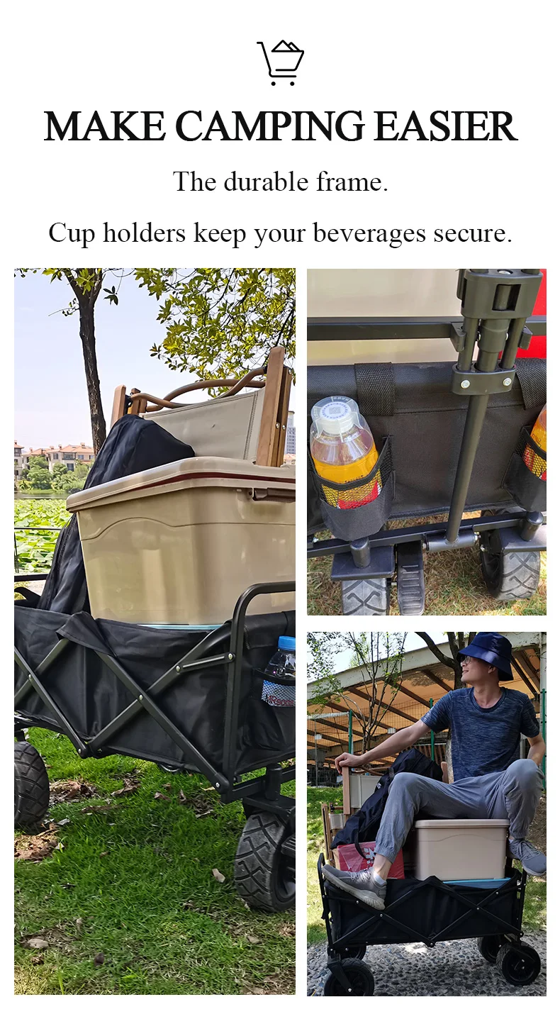 Outdoor Beach Camping Wagon Carry Kid Baby Cart Trolley Garden Foldable Collapsible Folding Cart Wagon