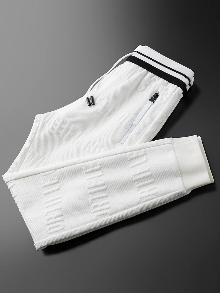 2022 high waisted french terry heavy weight sweat pants embossed white pants for men