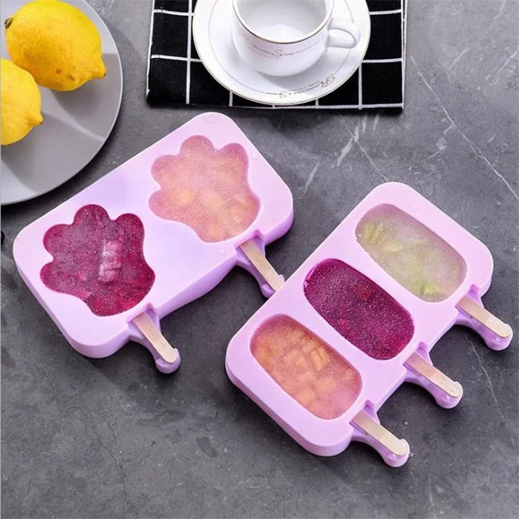 New Product DIY Food Grade BPA Free Ice Mold Tools Cartoon Maker Tray With Lid Silicone Popsicle Ice Cream Mold For Kids