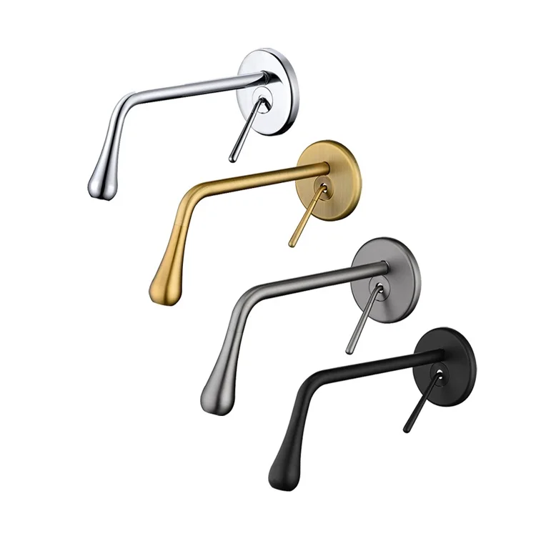 Commercial Value Wash Basin Faucet Wall Mount Built-in Basin Mixer Brushed Gold Water Tap Faucets Bathroom Basin Mixer