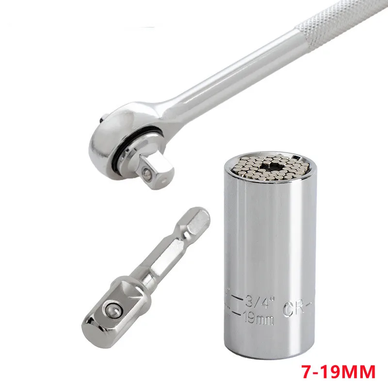 3pcs/set Universal Torque Wrench Set Head Key Sleeve Socket 7-19mm Ratchet Spanner Power Drill Kits Hand Tool