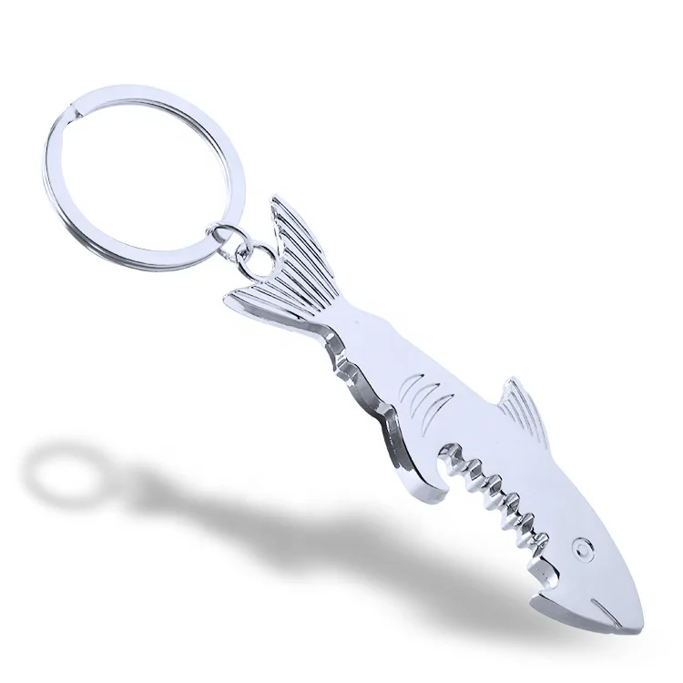 Metal Shark Shape Beer Bottle Opener Keychain Promotional Gifts Key Rings