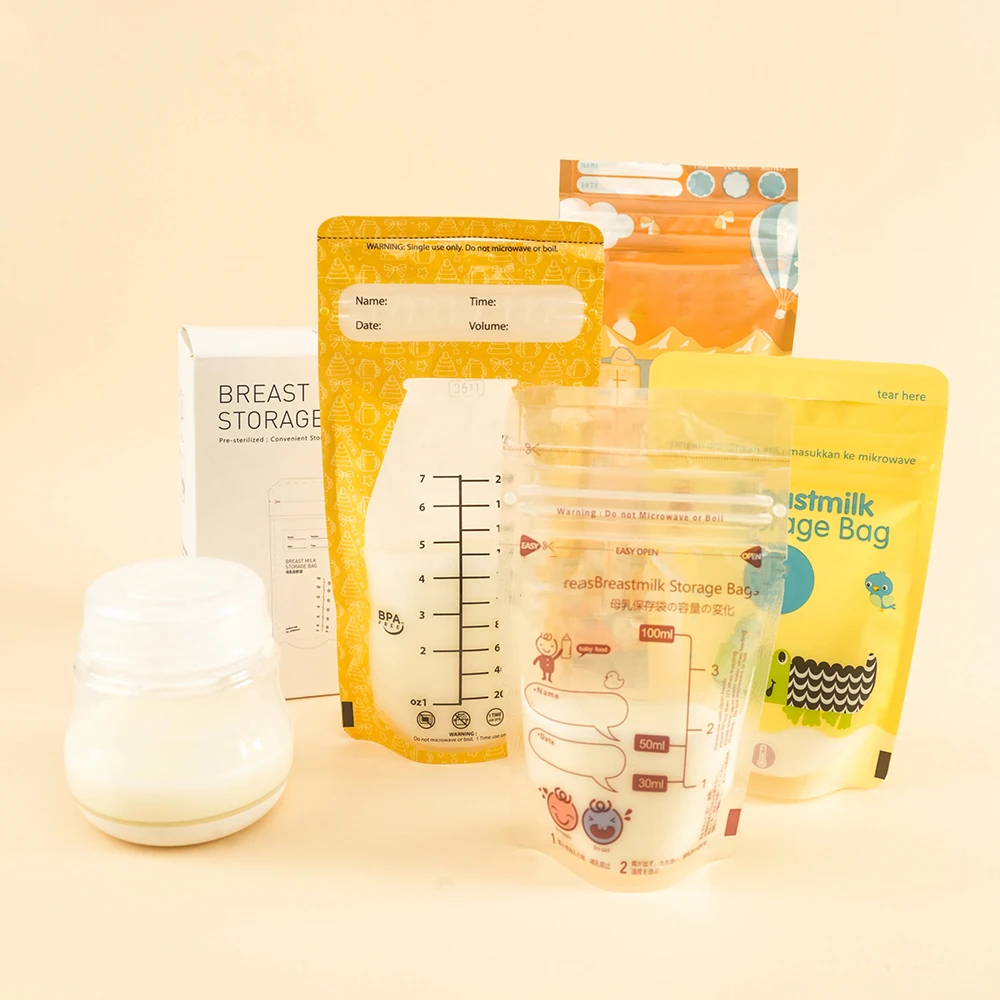 Plastic Poly Standing Up Zipper Pouch with Easy Pour Spout Packaging Breast milk Storage Bag for Breastfeeding