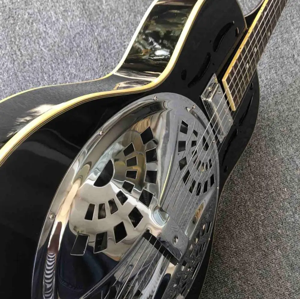 Grand Black Maple Hollow body Electric Guitar Metal top Mini Humbucker Resonator Steel guitar Free shipping