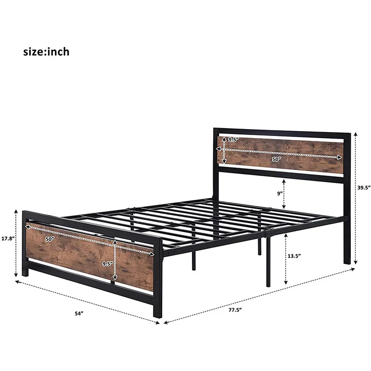 Kainice Wholesale Black Metal Bed Wooden High quality Bed Frame With Bedroom Furniture
