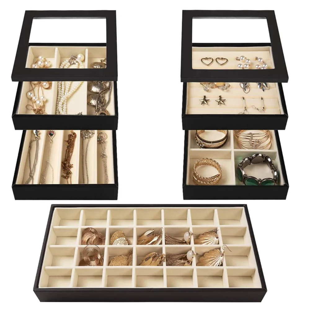 High quality jewelry display holder necklace jewelry display stackable jewelry organizer trays with lid.