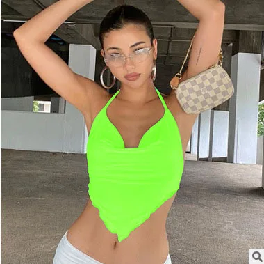 Женский летний комплект из топа и брюк, топ на бретелях с открытой спиной и логотипом под заказ, 2021