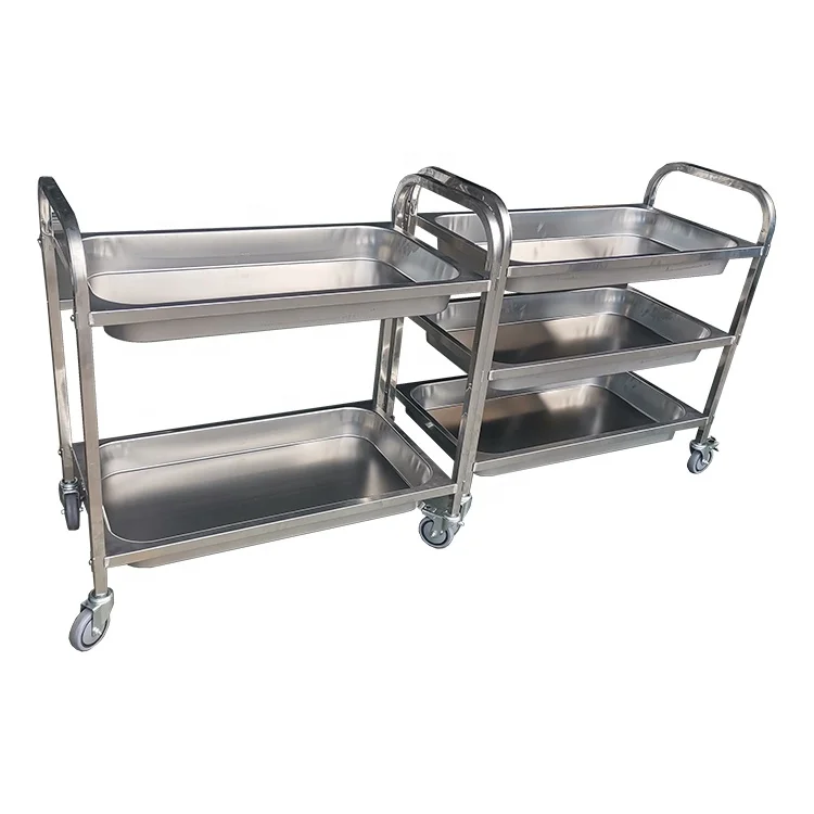 Commercial kitchen equipment 304 Stainless Steel Trolley Cart Tea Coffee Hand Carts Hotel Trolley For Kitchen Serving Food