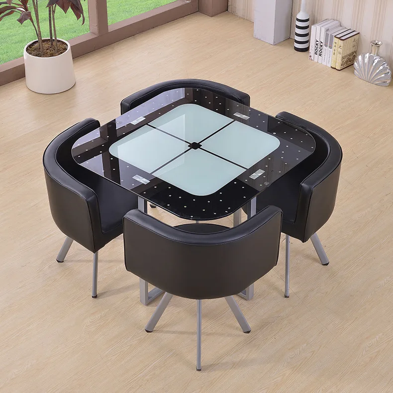 Glass Dining Table and Chairs Set of 4 for Small Kitchen Dinette 5 Piece Contemporary Tempered Glass Square Table and 4 Chairs